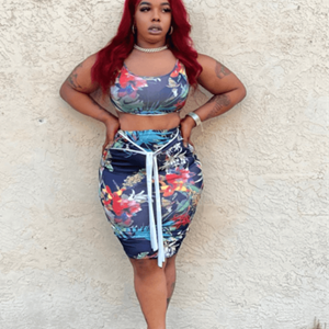 Ladies Two Pieces Crop Top Skirt Set- Fashion Boutique