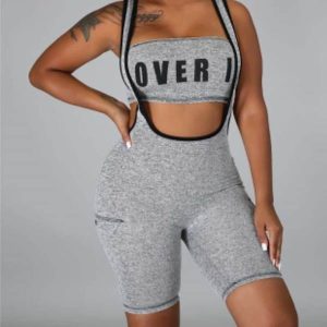 Women's gray and black romper short sets outfits-Boujee3G-Boutique